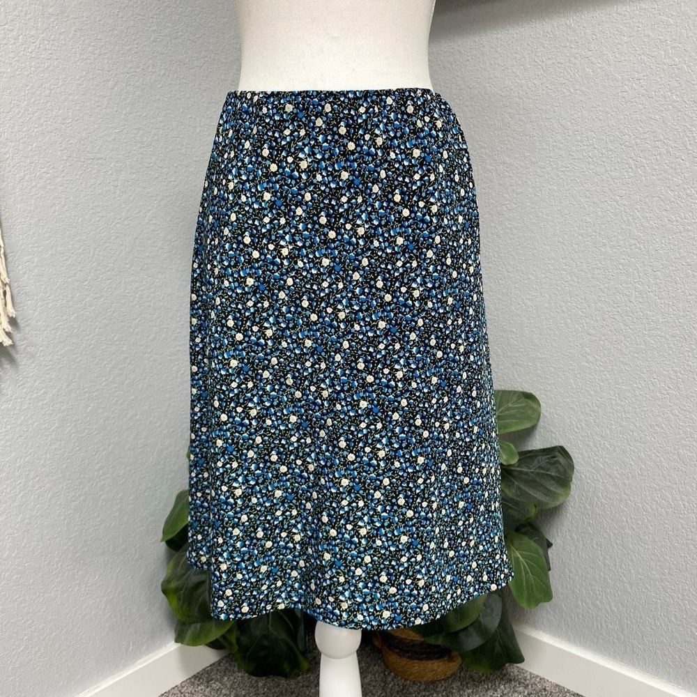BLUE BLACK MICROFLORAL MIDI SKIRT Y2K BOHO CHIC COTTAGECORE DARK COTTAGE